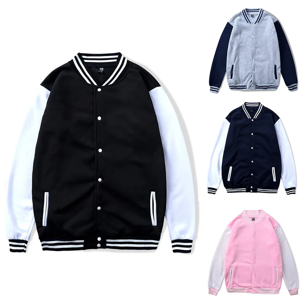 

Baseball Jacket Man Solid Color Coat Single Breasted Cardigan Tracksuit Harajuku Long Sleeves Sweatshirt Plus Size Men Clothing