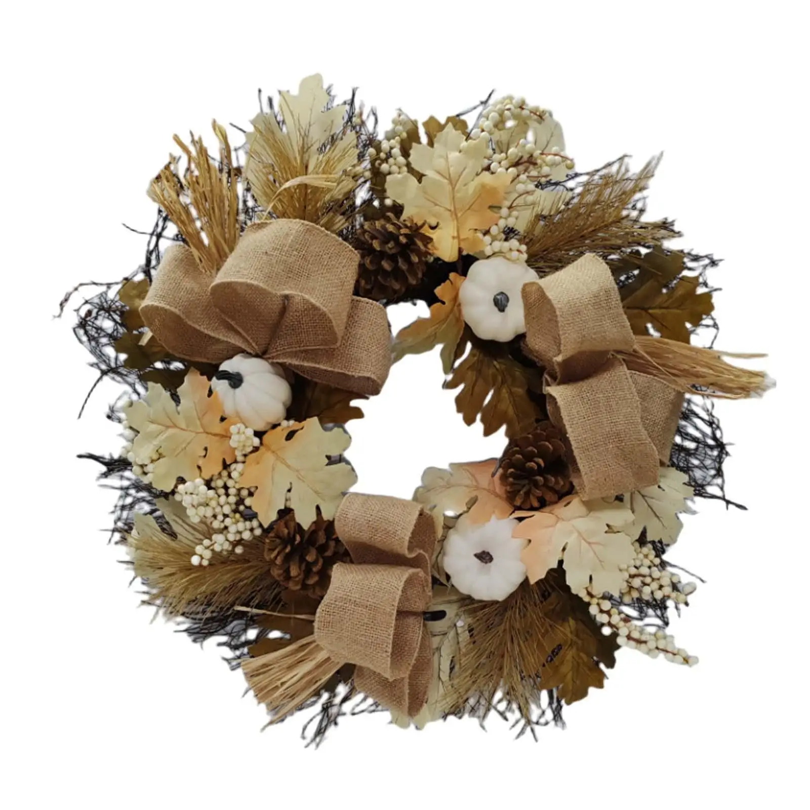 

Fall Wreath White Pumpkins and Berries 20" Thanksgiving Wreath Harvest Festival Wreath for Wall Front Door Home Wedding Decor