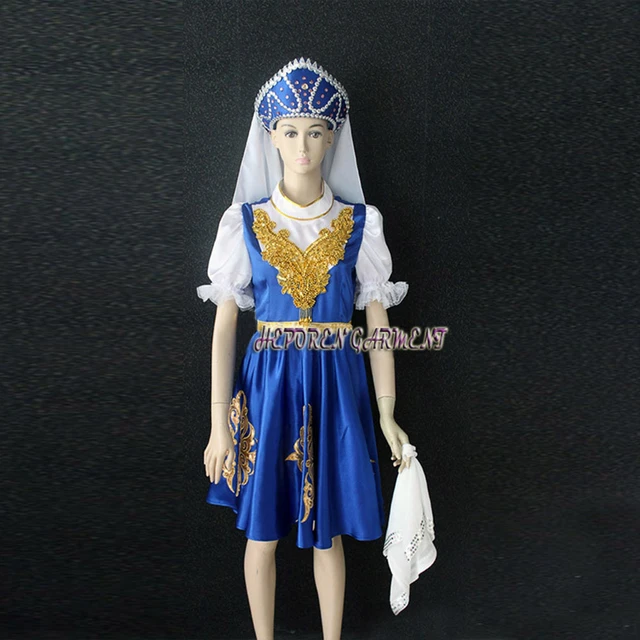 High Quality Women Or Kids Customized Russian Folk Dance Costume Dress With  Headwear Head Scarf and Handkerchief Free Shipping