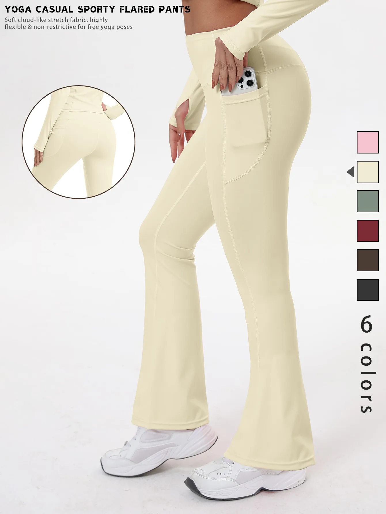 Women's Bell-bottom Yoga Leggings With Pockets Tummy Control High Waist Workout Pants Gym Running 1