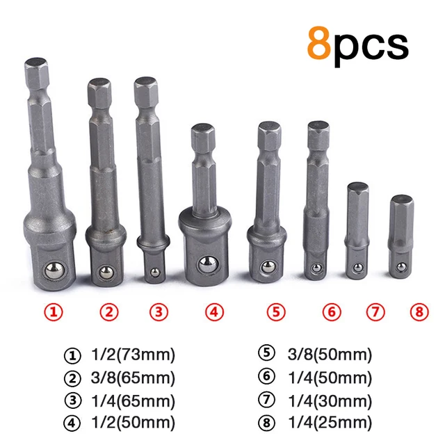 AI-ROAD 3pcs Chrome Vanadium Steel Socket Adapter Extension Drill Bit Hex Shank To 1/4