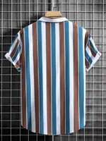 Summer Fashion Men's Casual Short Sleeve Shirts Men's Commuting Daily Wear Striped Printed Tops Extra Large Size S-5XL 2