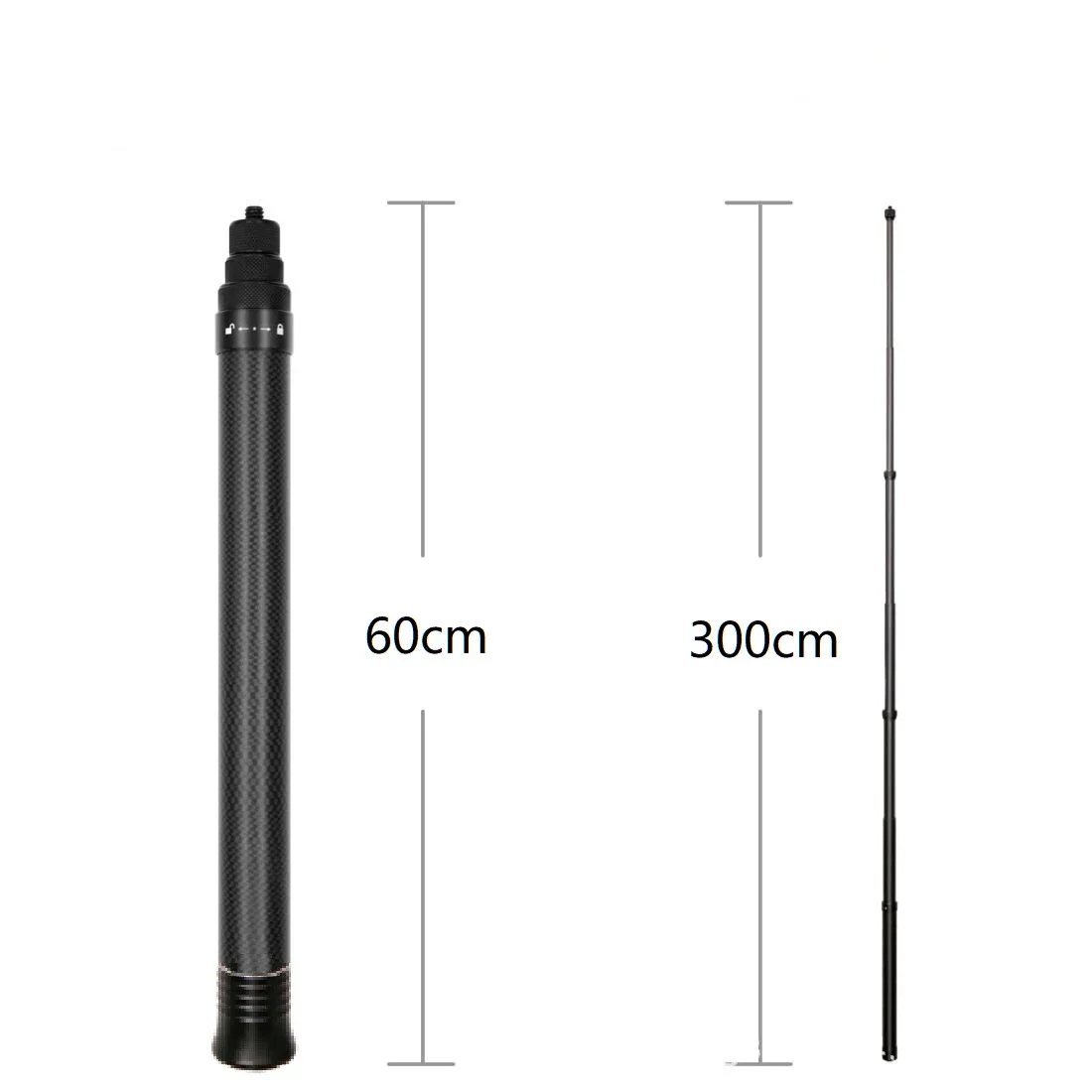1.5/3 Meter Adjustable Ultra-long Carbon Fiber Invisible Selfie Stick Lightweight Selfie Stick for Insta360 One X2 / R / X Gopro