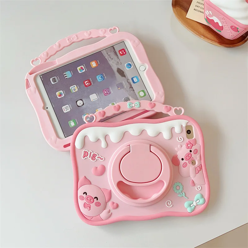 Cartoon Pig Tablet Stand Funda Case For Apple ipad10.9 12.9 9.7 Pro11 10.2 10.5 10.9 Mini6 123 Air45 Silicone Protective_voghion.com
