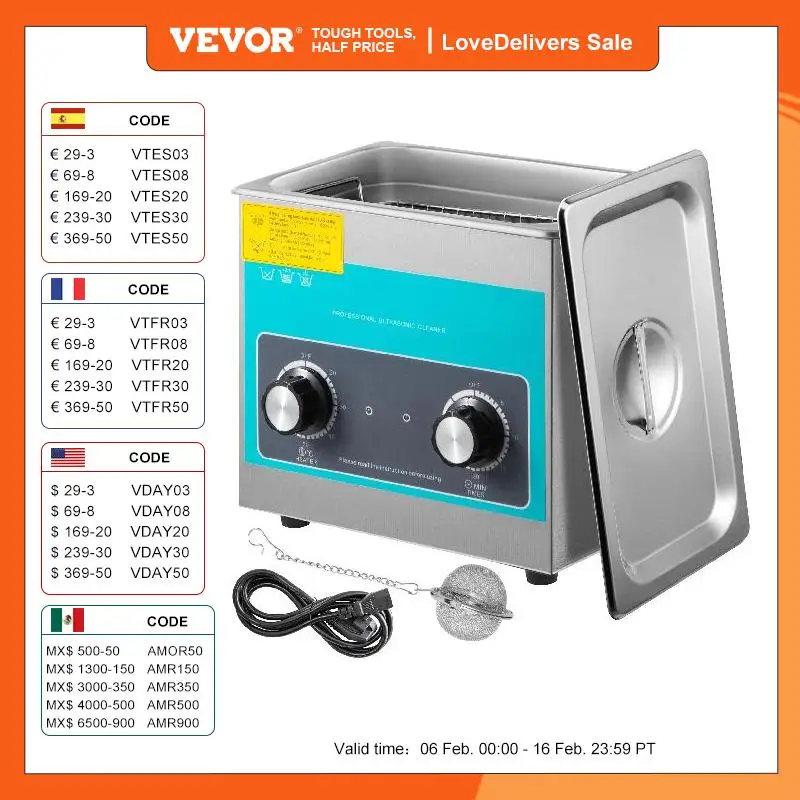 Vevor Pulitore Ad Ultrasuoni Display Digitale 2/3L Lavatrice Ultrasuoni 220V/40Khz Professionale Pulitore Ad Ultrasuoni Con Funzione Di Riscaldamento 