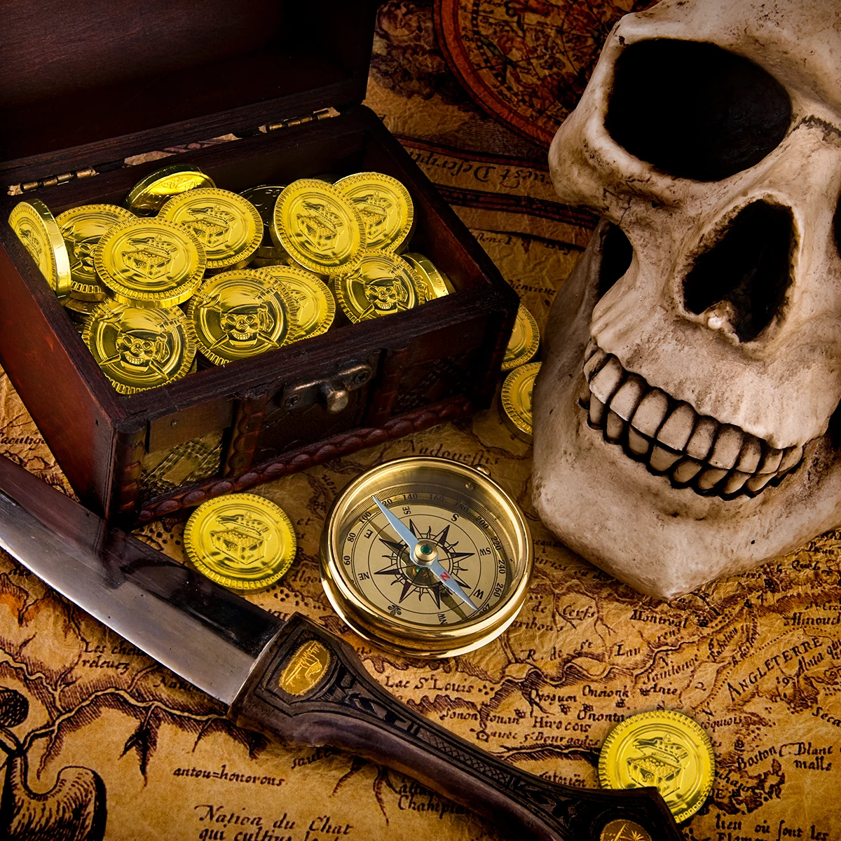 Пластиковая Золотая игрушка, искусственный капитан, пират, фотогалерея, детское сокровище, сундук с сокровищами, золотая монета, подарок