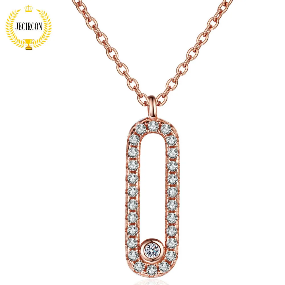 

JECIRCON-D Color Moissanite Necklace for Women 925 Sterling Silver Rose Gold Diamond Pin Rectangle Pendant Trend Clavicle Chain