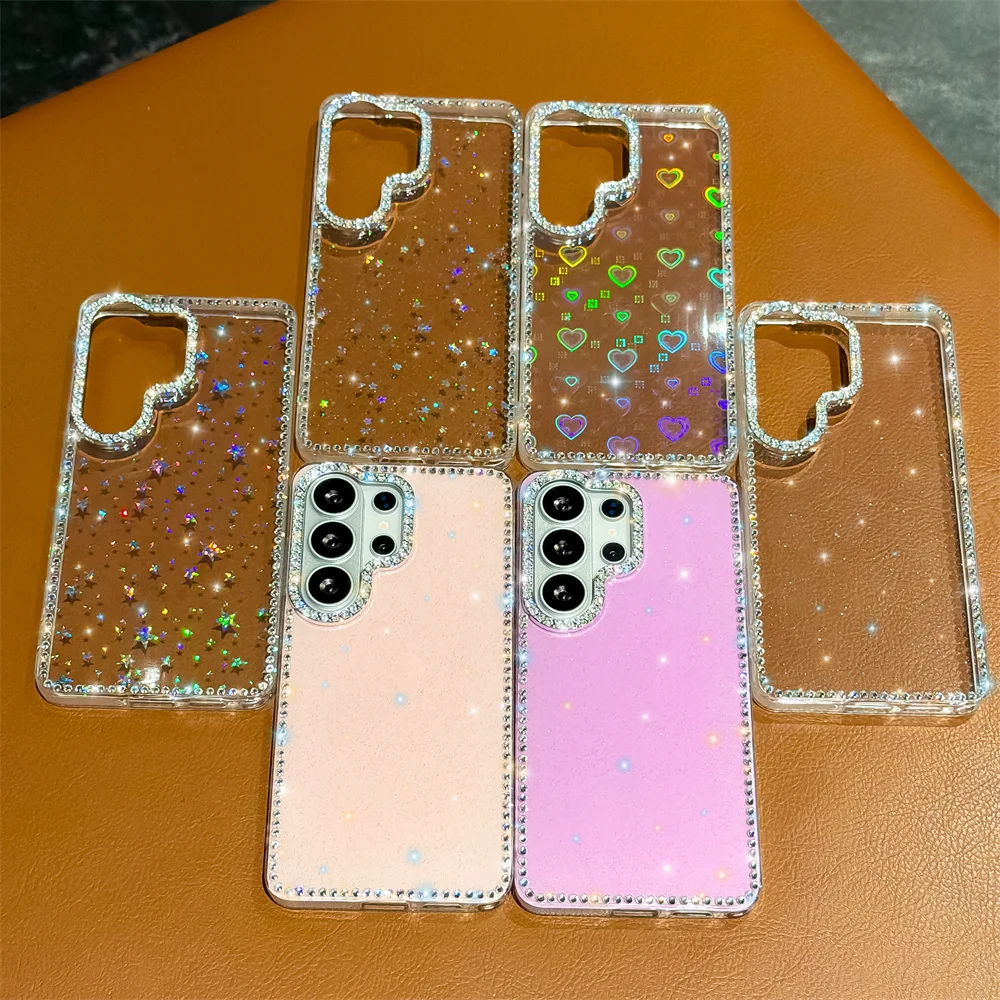 Glitter Diamond Clear Phone Case with Laser Cover Design