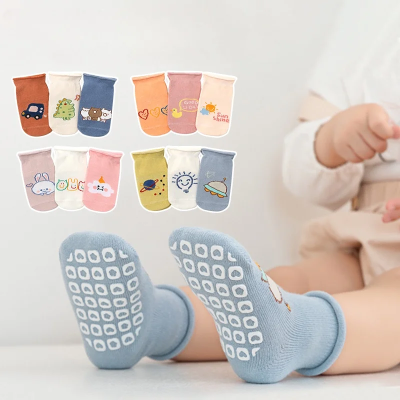 Cartoon Baby Socks Newborn Boy Dispensing Non-slip Curly Edge Cute Animal Baby Boy Girls Socks 0-5 Years 3 Pairs kids socks baby socks girls socks cartoon socks