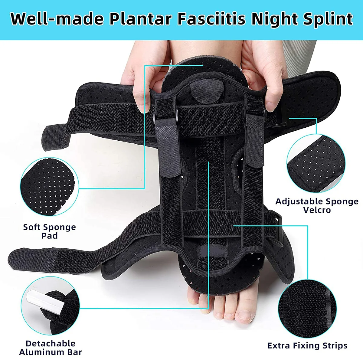 Foot Splint Plantar Fasciitis Night Splint Adjustable Foot Drop Orthotic Brace for Plantar Fasciitis & Achilles Tendonitis Breathable Splint