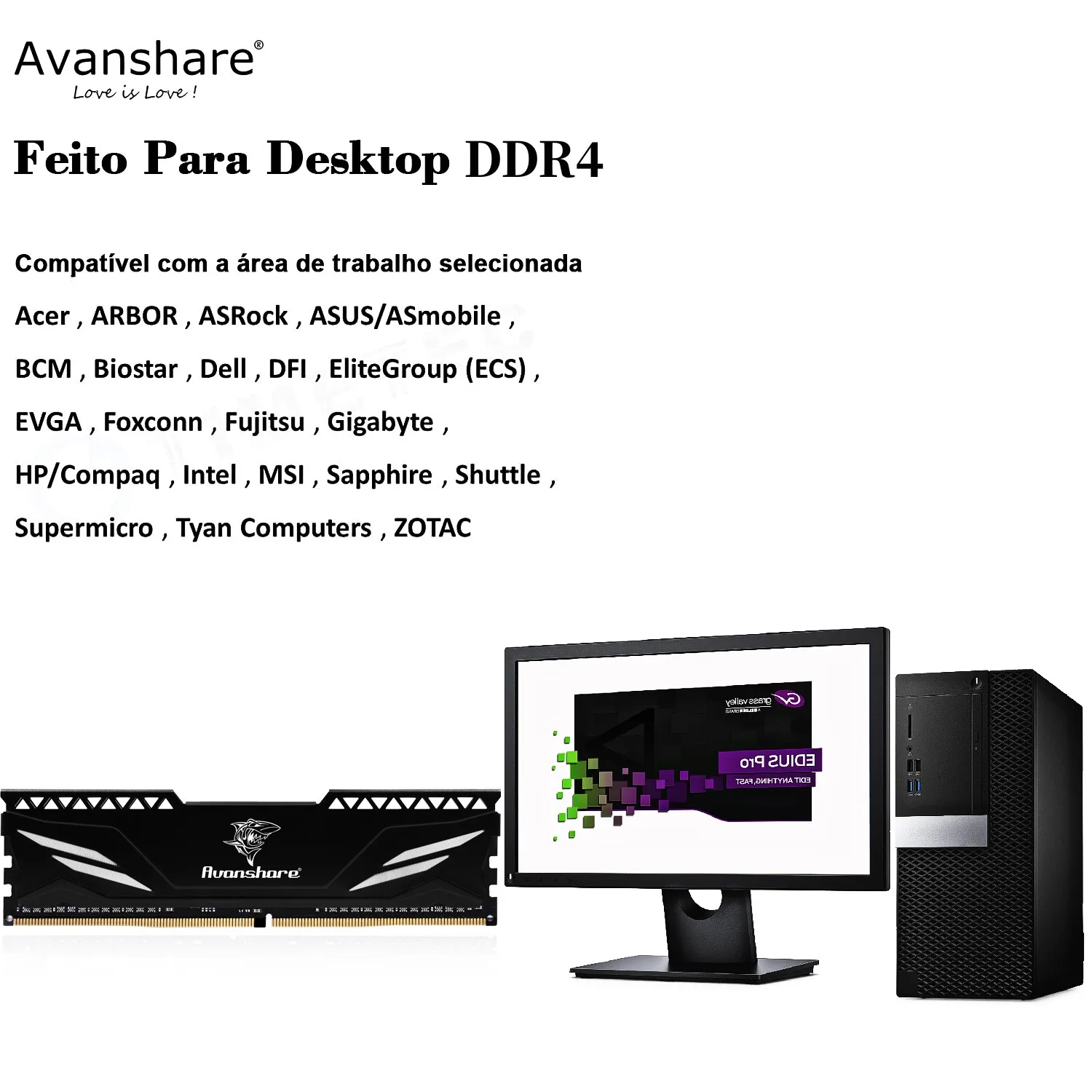 Avanshare 데스크탑 컴퓨터용 메모리아 램 DDR4, 방열판 호환, 4GB, 8GB, 16GB, 32GB, 2400MHz, 2666MHz, 3200MHz