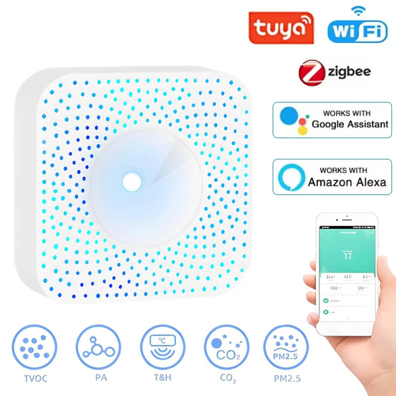 Tuya WIFI/Zigbee Smart Air Quality Monitor Box VOC HCHO PM2.5 Gas Detector Temperature Humidity Meter 6 IN 1 Air Housekeeper