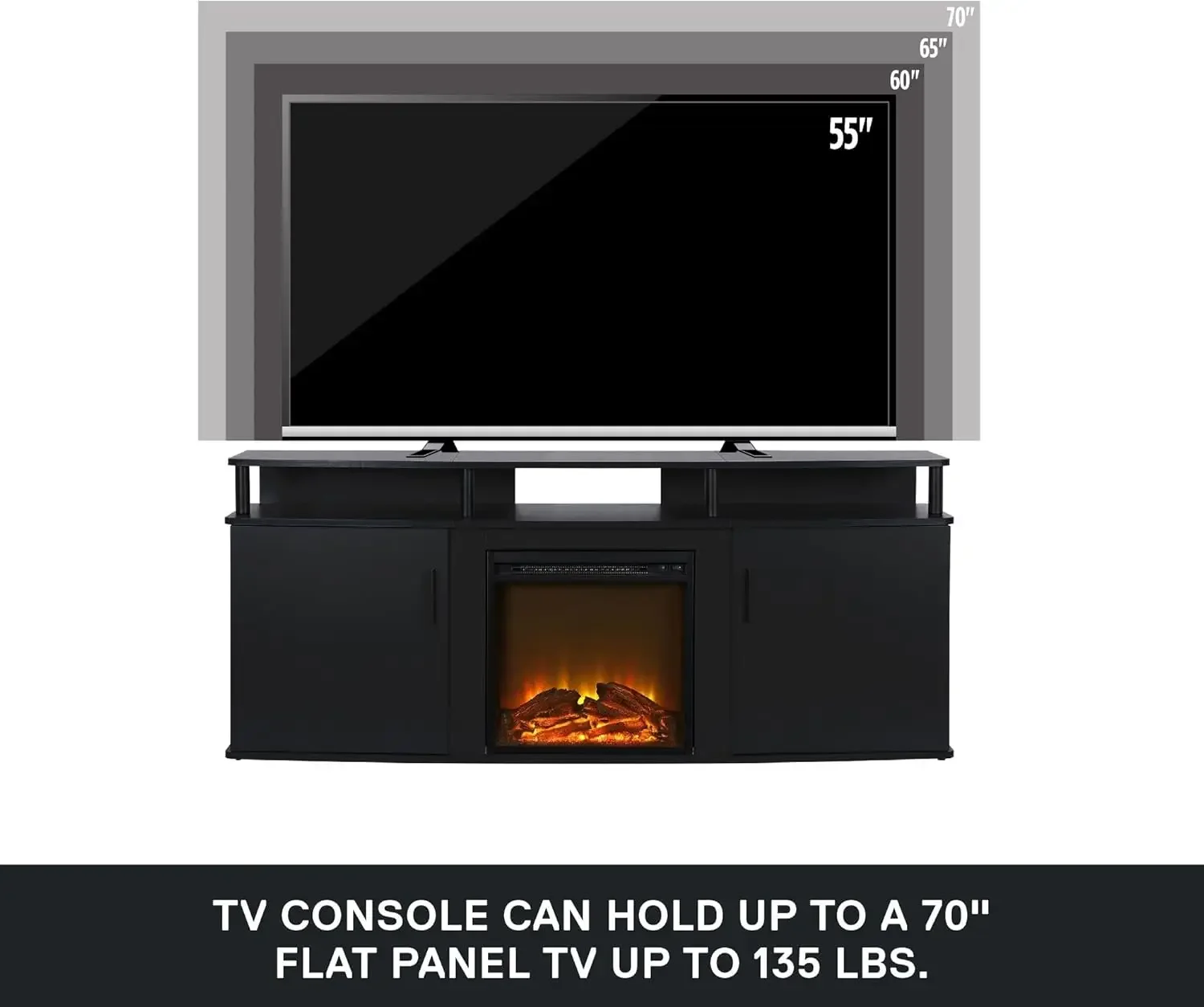 Fireplace TV Stand for TVs up to 70 Inch, Replaceable Electric Fireplace Insert Heater, Realistic Log and Flame Effect 6