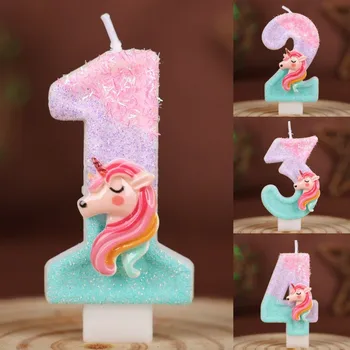 0-9 Number Cartoon Unicorn Digital Candles for Kids Birthday Party Festival Cake Decoration Atmosphere Props Fun Themed Candle 1