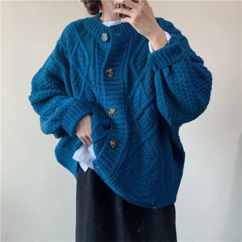 

2023 New Autumn and Winter Korean Style Idle Style Thickened Knitted Outer Wear Twist Sweater Coat Loose Cardigan Top for Women