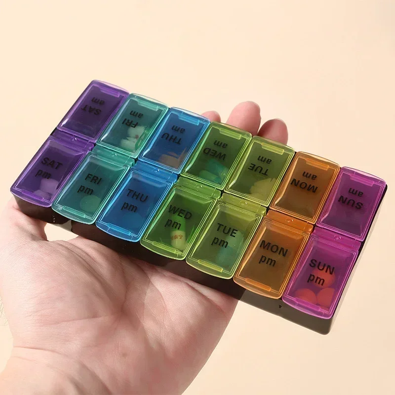 1 Set Pill Box 7 days Organizer 14 grids 3 Times One Day Portable Travel with Large Compartments for Vitamins Medicine Fish Oils