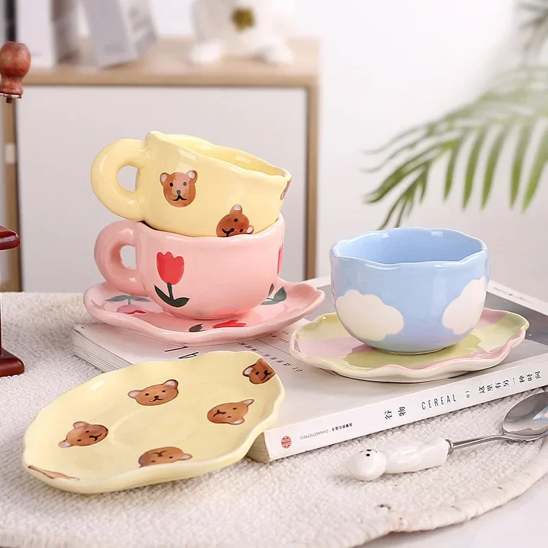 Ceramic Coffee Mug and Saucer Set for Tea and Juice