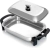 16-Inch Electric Skillet - Rectangular Stainless Steel Pan with Handles and Lid Cover 1