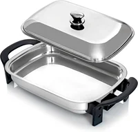 16-Inch Electric Skillet - Rectangular Stainless Steel Pan with Handles and Lid Cover 1