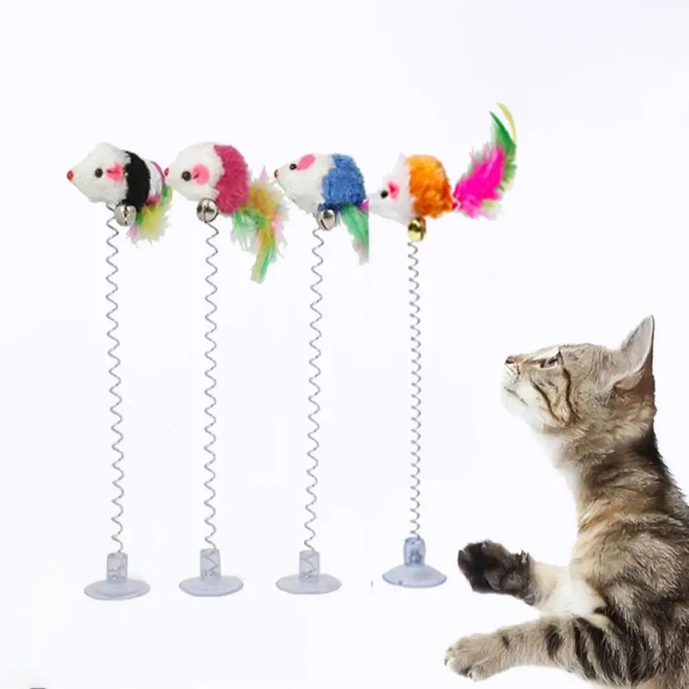 

Soft Cute Scalable Interactive with Suction Cup and Bells for Kitten Dogs Playing Feather Toy Simulation Mouse Cat Teaser Stick
