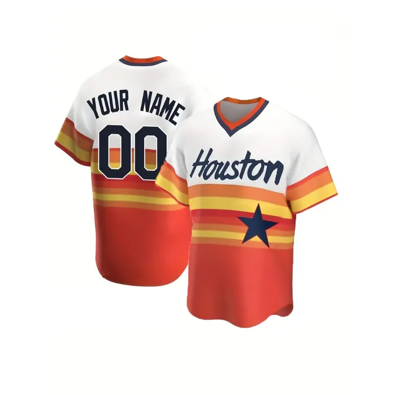 Customized Name And Number Men's Embroidery Baseball Jersey Houston Rainbow V-Neck Personalized Short Sleeve Down Shirts 3