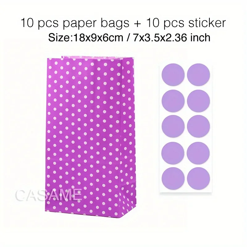 Colorful Solid Stripe and Polka Dot Stand-Up Bags with Stickers 18x9x6cm Favor Gift Packing Treat Bags for Wedding 10 pcs stand up bags