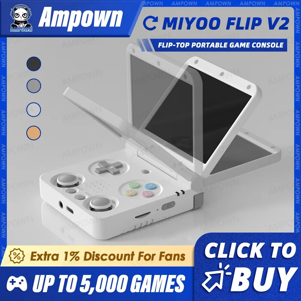 MIYOO Flip Handheld Game Players 3.5'' IPS Screen Linux System