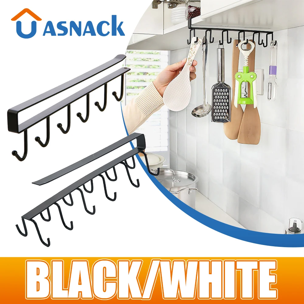 

Железная полка для хранения с 6 крючками, металлическая подвесная полка для шкафа, кружек, чашек, органайзер для ванной, кухни, подвесная сто...