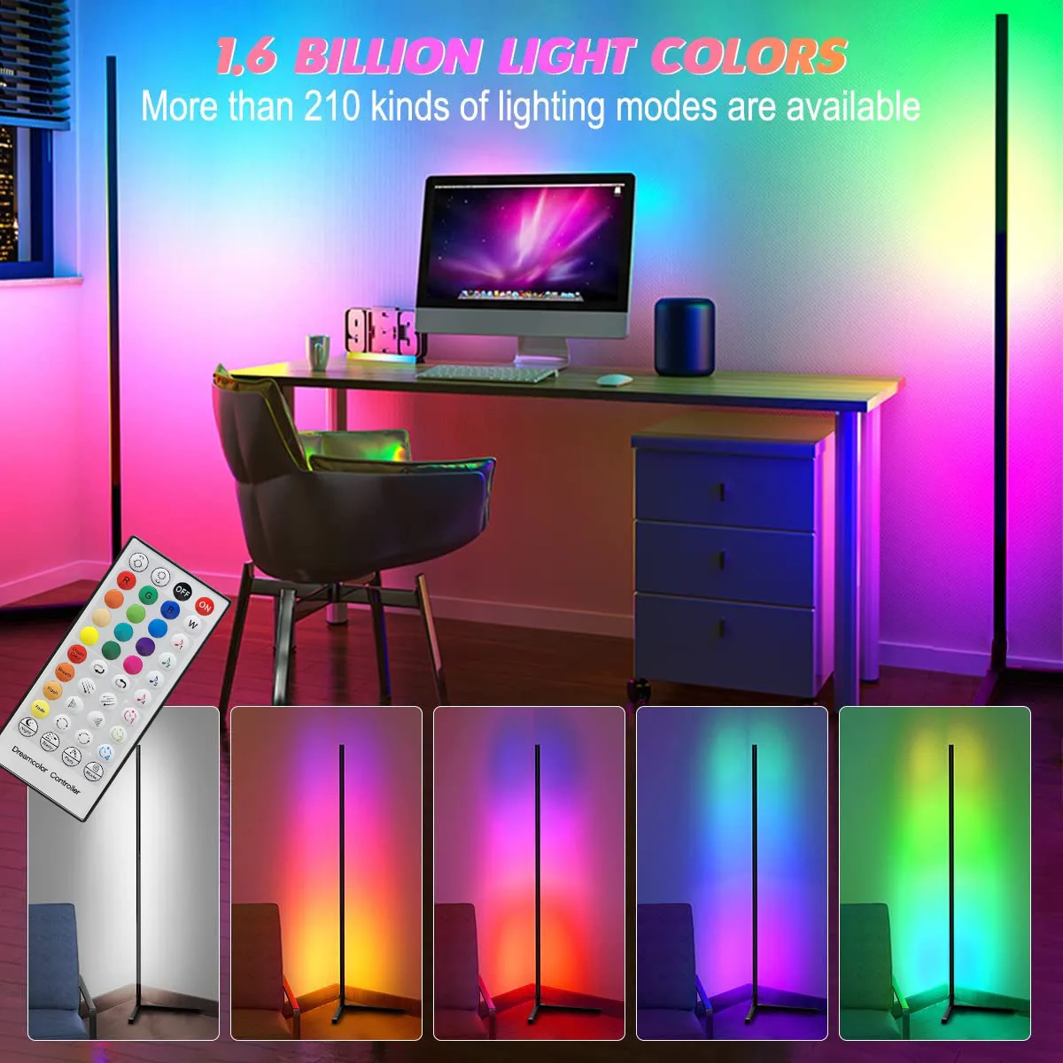 Tall RGB Corner Light - Dimmable Corner Lighting RGB Lamp - Color Changing  LED Corner Lamp - Modern LED Lamp for Bedroom or Living Room