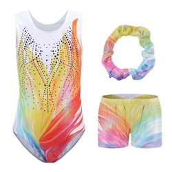 Kid Girls Ballet Dance Leotard Gymnastics Fancy Sleeveless Leotard Shorts Bodysuits With Headband Child Ballerina Stage Costume