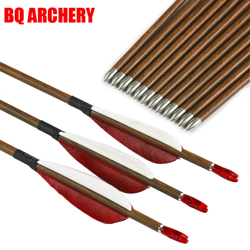 6/12pcs Arrows for Archery Carbon Arrows ID4.2mm Wood Skin Spine 600