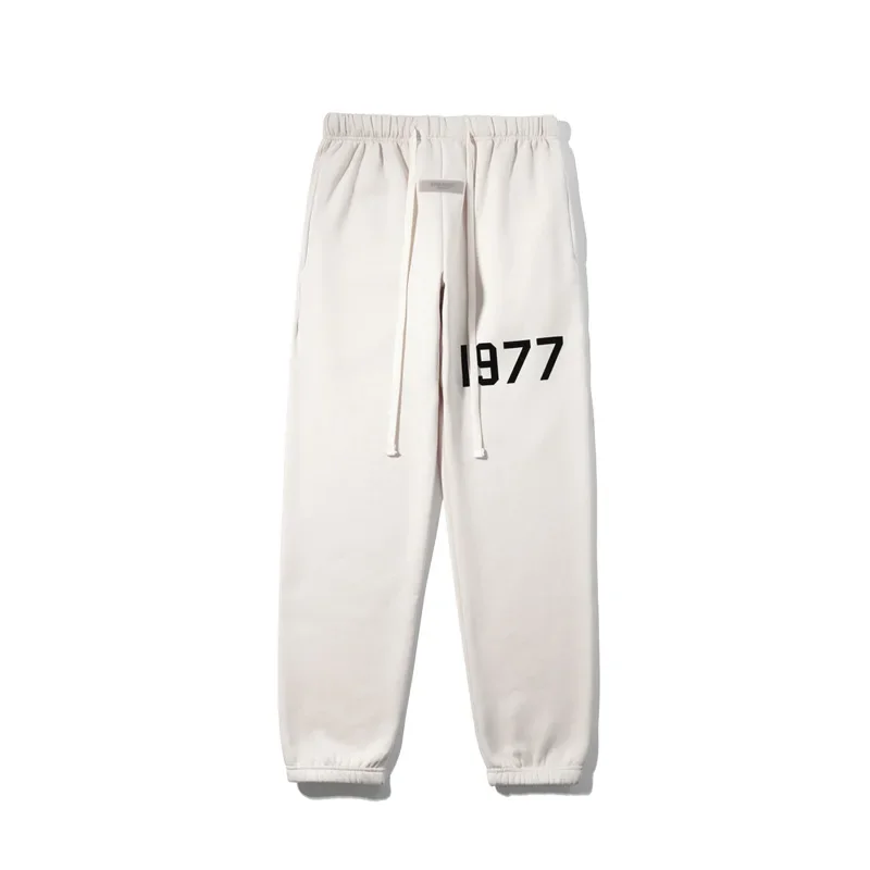 Essential American Style High Street 1977 Flocking Printing Fleece-Lined Casual Versatile Loose Fit Men's Trousers 4