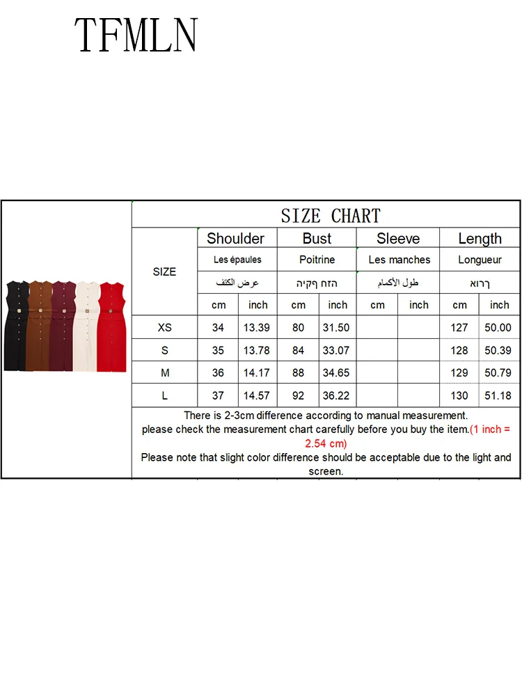 TFMLN Elegant Women Midi Dress With Belt 2025 Summer O-neck Single Breasted Sleeveless Pocket Dresses Front Slit Solid Dress