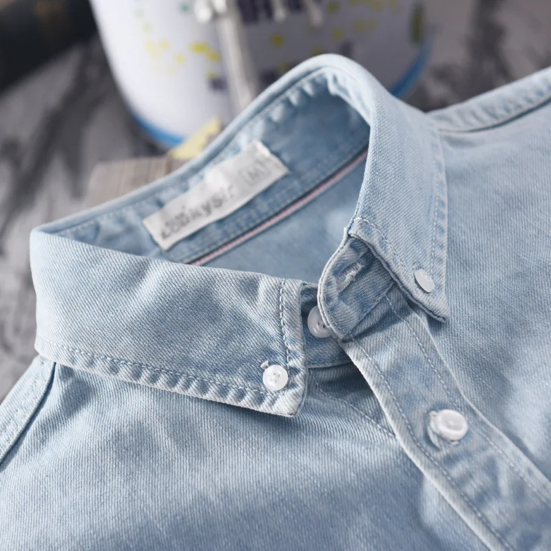 Spring Solid Color Denim Shirt for Men Cotton Fashion Four Seasons Slim Men Clothing A18021 denim shirt