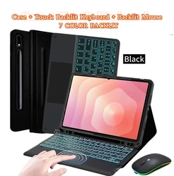 Premium Leather Wireless Keyboard Case with S Pen Holder for 14.6 Inch Tablets - Black (Black 4 Backlit BMS)