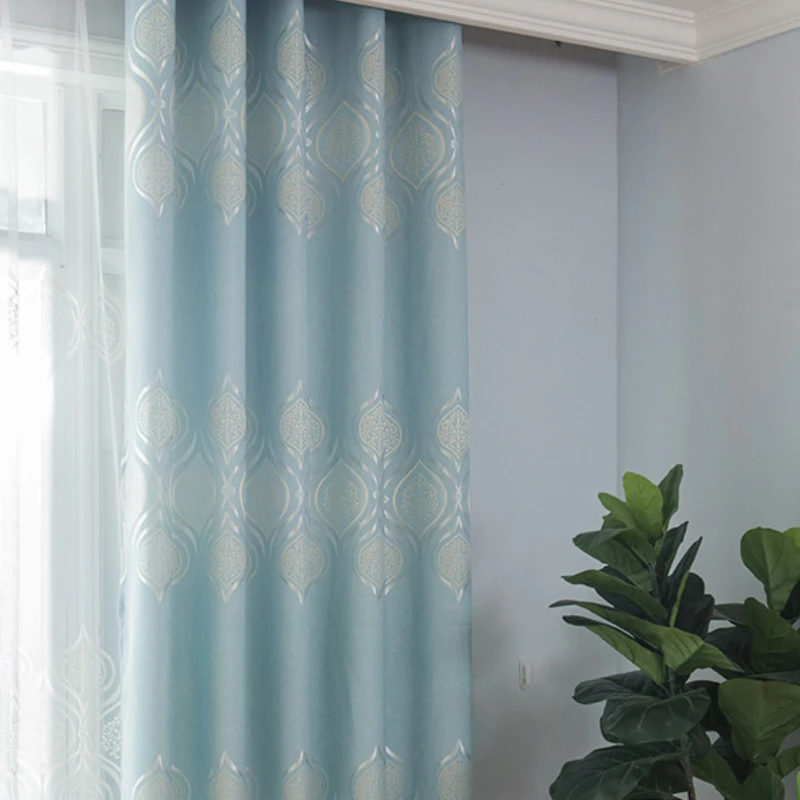 

New Bedroom Living Room Jacquard Blackout Curtain Tulle Bedroom Nordic Minimalist Blackout Curtain