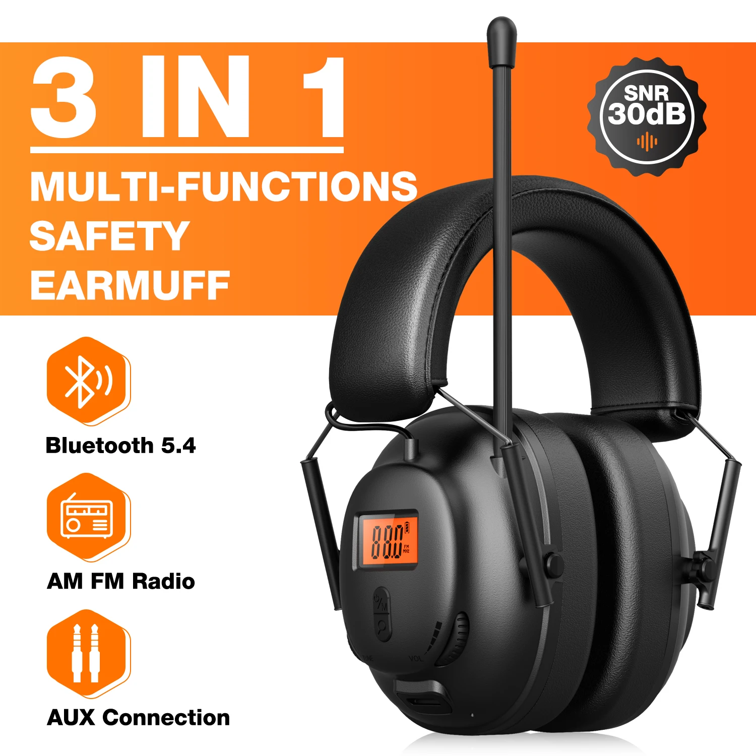 Cuffie radio Bluetooth 5.4 AM/FM con protezione auricolare da 30 dB, riproduzione 50 ore. USB-C ricaricabile. Ottimo per il lavoro e i regali.