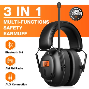 Cuffie radio Bluetooth 5.4 AM/FM con protezione auricolare da 30 dB, riproduzione 50 ore. USB-C ricaricabile. Ottimo per il lavoro e i regali.