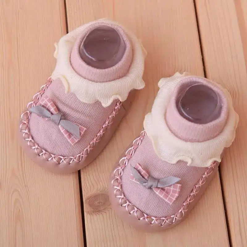 Autumn Winter Models of Newborn Baby Toddler Shoes Socks Cotton Baby Girl Socks Cartoon Bow Non-slip Children Shoes and Socks 6