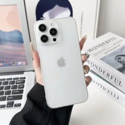 Ultra-Thin Frosted Translucent Shockproof Phone Case with Matte Bumper for iPhone 15 Pro Max (Clear)