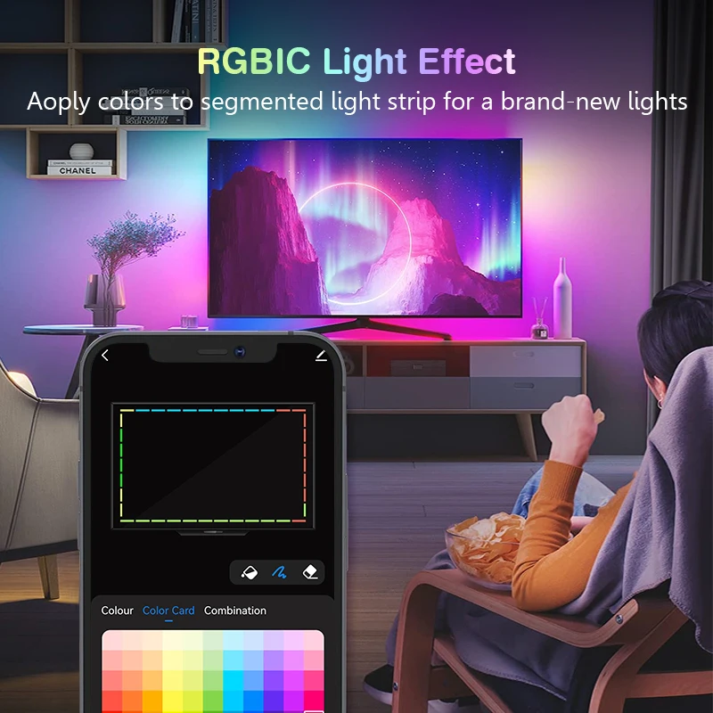 RGBIC TV LED Strip Lights App Control Music Sync Light Bars 1080P Camera Sync Screen Backlights Strip USB Ambient PC Backlight