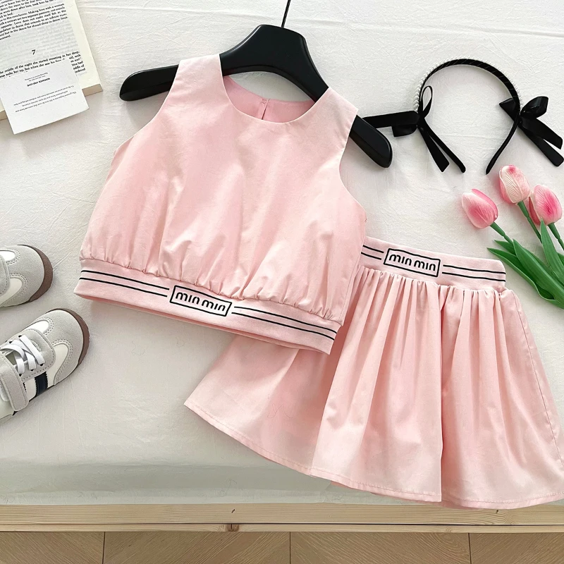 Girls' Suit Summer Korean Version Sleeveless Lovely Vest Top + Short Skirt Two-piece Set Girl Clothes kids clothing set girls clothing set