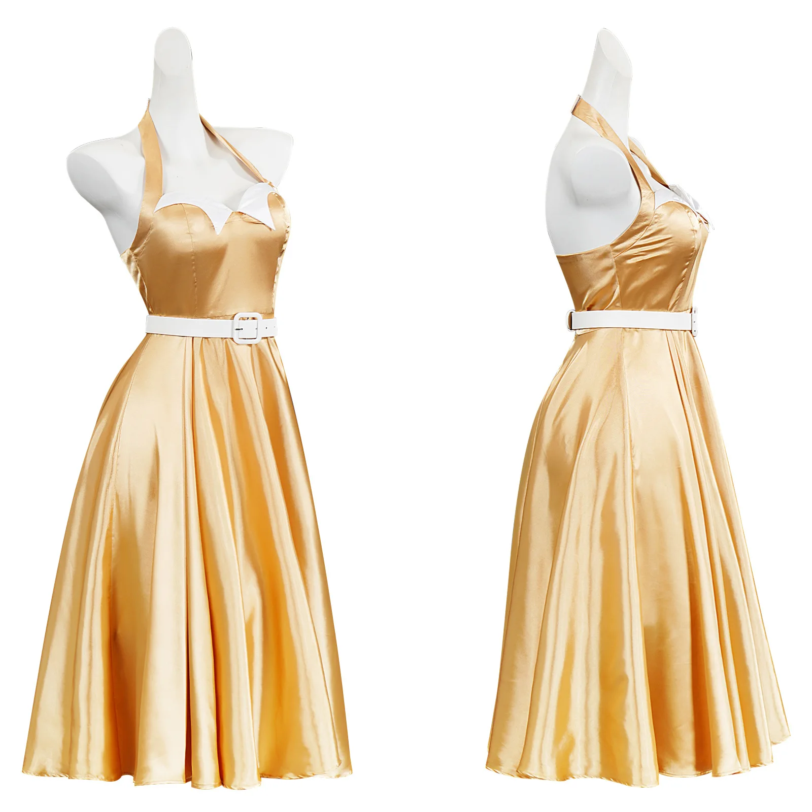 Vintage Yellow Satin Halter Neck Ball Gown Costume for Women (Unofficial)