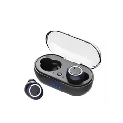 Enhanced Wireless Bluetooth Earphones with Touch Control, Mic, and LED Display - Waterproof 9D Stereo Sound (Black - White)