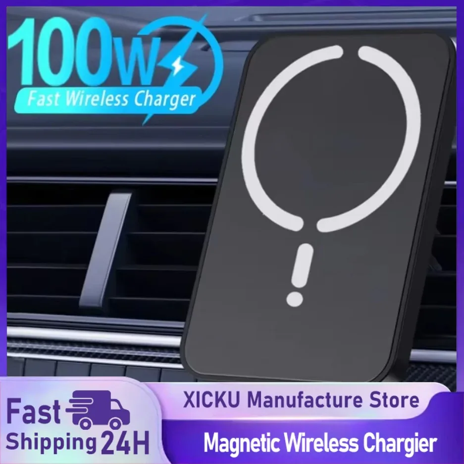 100W Magnetic Car Wireless Charger For Magsafe iPhone 16 15 14 13 12 Pro Max Air Vent Car Phone Holder Stand Fast Charging