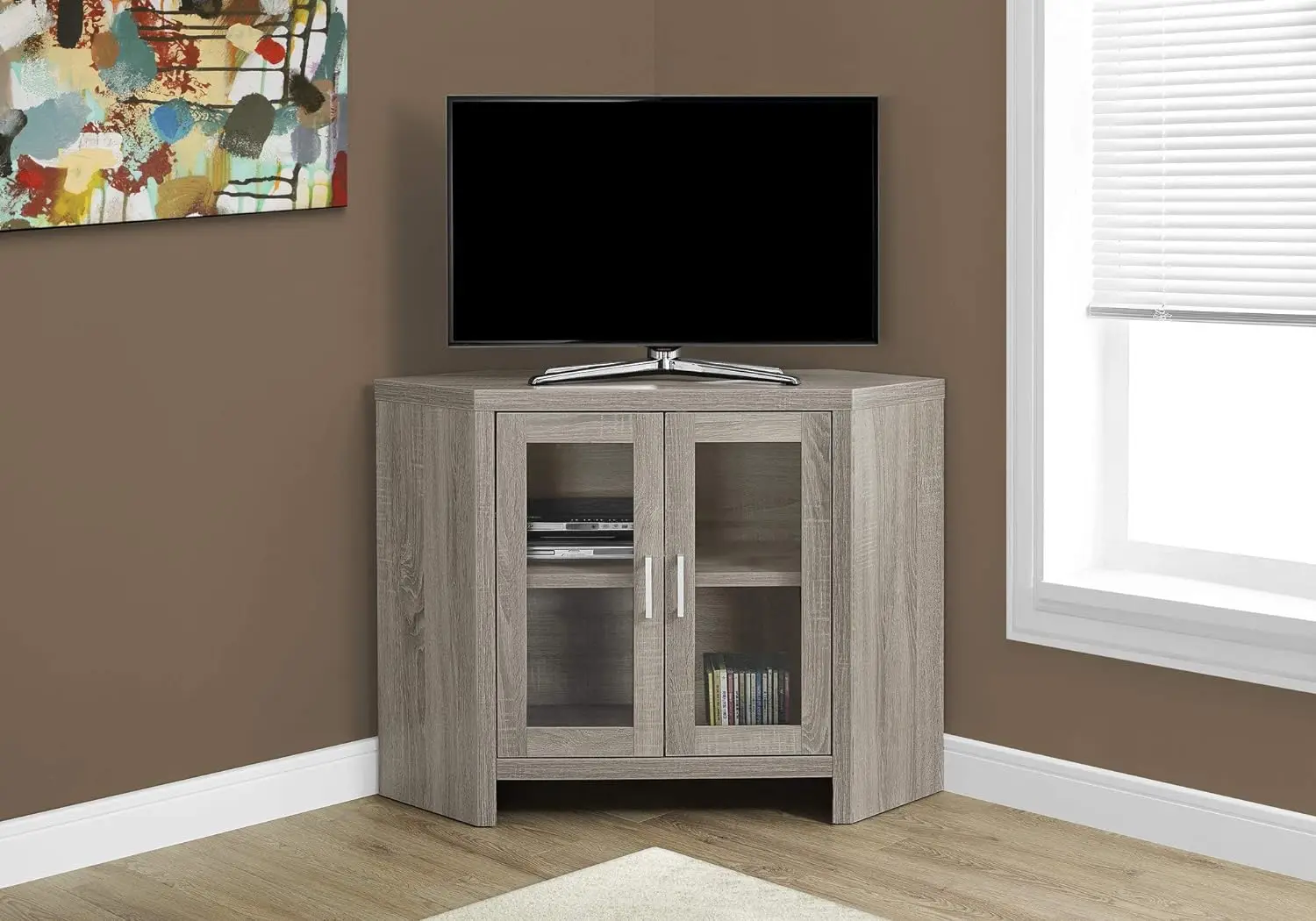 

Corner with Glass Doors TV Stand, 42", Dark Taupe Shoe drawer hinge Hidden hinges Hinge Bisagras americanas
