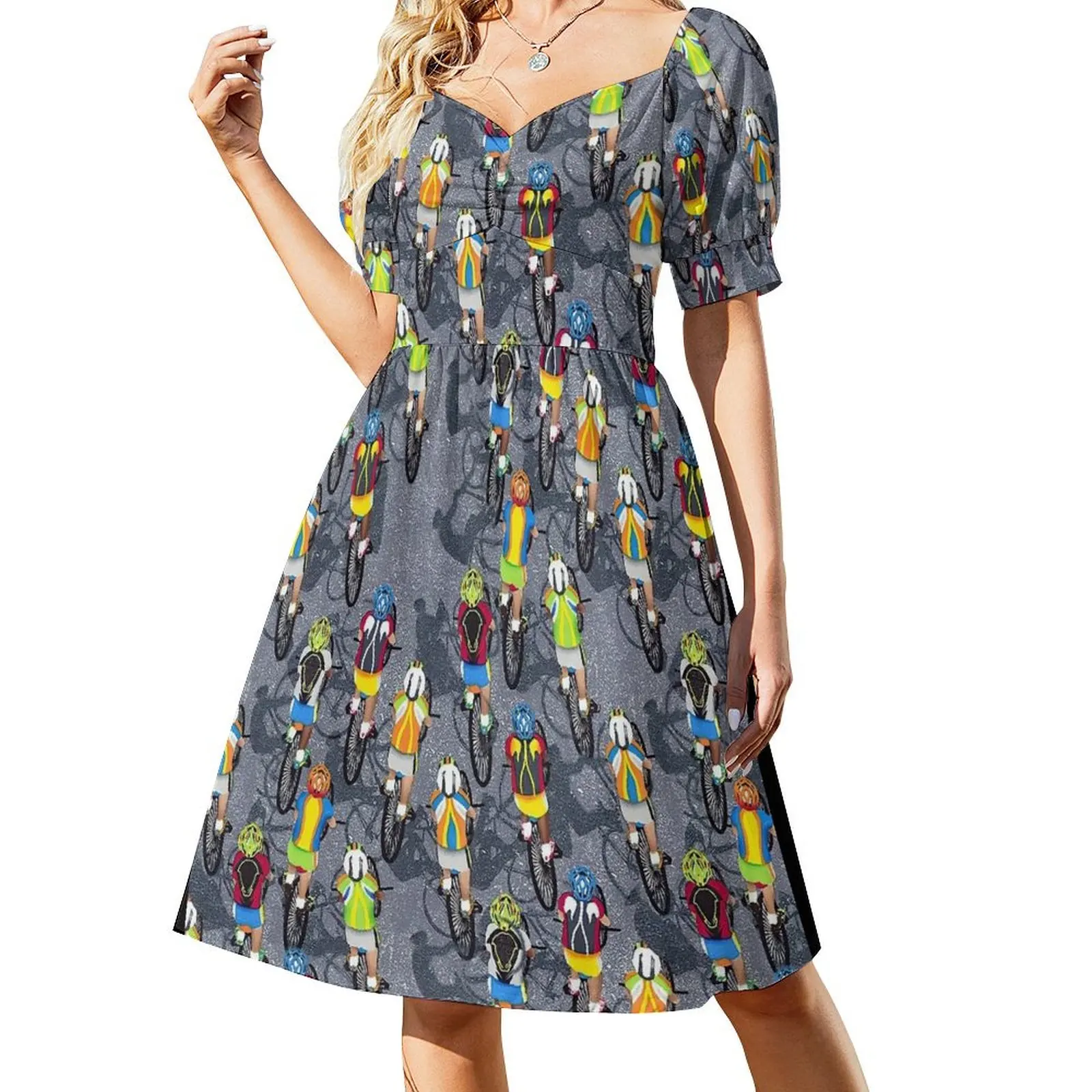 thumbnail image 1 of Vestido de verano de manga corta para ciclistas sobre asfalto, estilo coreano, para mujer, para embarazadas, para fiesta de graduación., 1 of 7