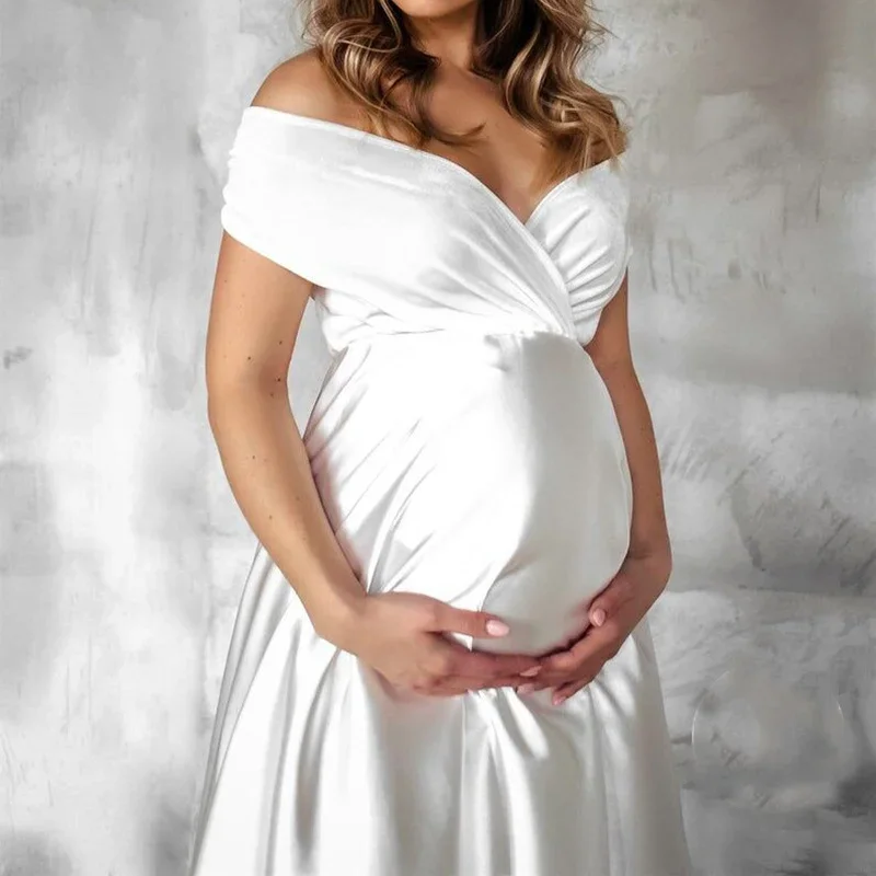 

Pregnant Women's Photography Dress V-neck Low Cut Pregnant Women's Long Dress Sexy Leaky Shoulder Pregnant Women's Photography