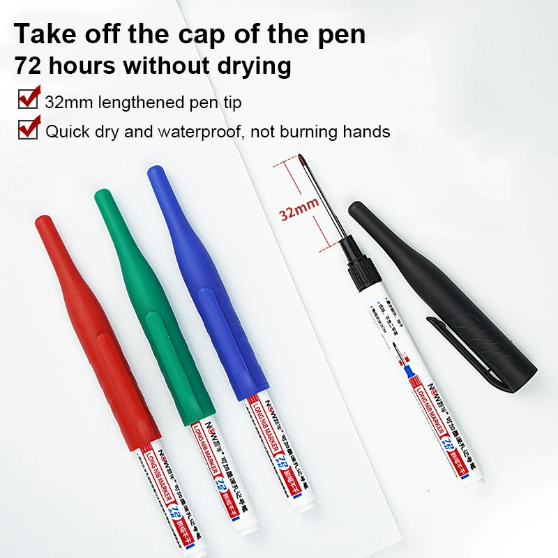 32MM Long Head Marker Pens 1/3Pcs Large Capacity Deep Hole Head Waterproof Four Color Markers For Metal Woodworking Art Supplies permanent marker pen marker pens permanent marker permanent markers markers pen long nib markers art markers art marker pen