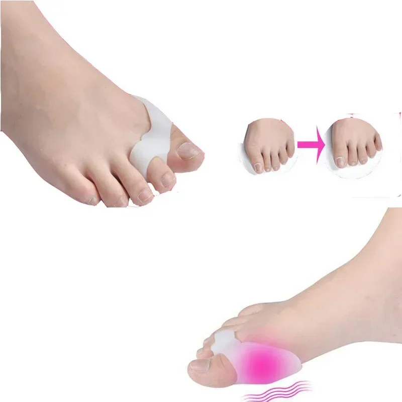 Silicone Gel Foot Fingers Two Hole Toe Separator Thumb Valgus Protector Bunion Adjuster Hallux Valgus Guard Feet Care 1Pair toe separators toe corrector toe protector